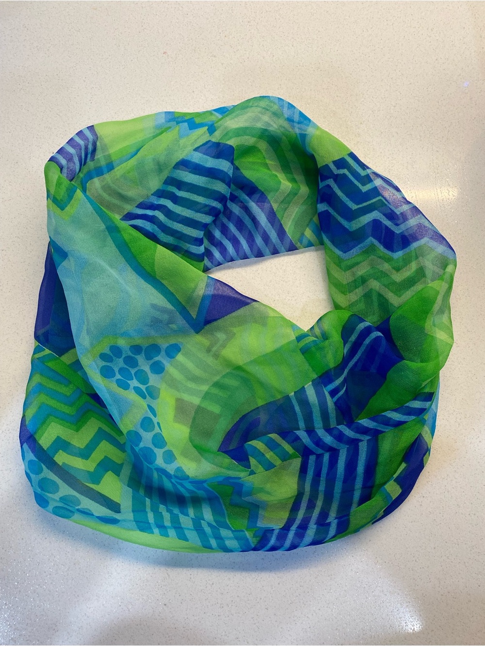 Vintage 100% Silk Infinity Scarf Mod chevron pattern